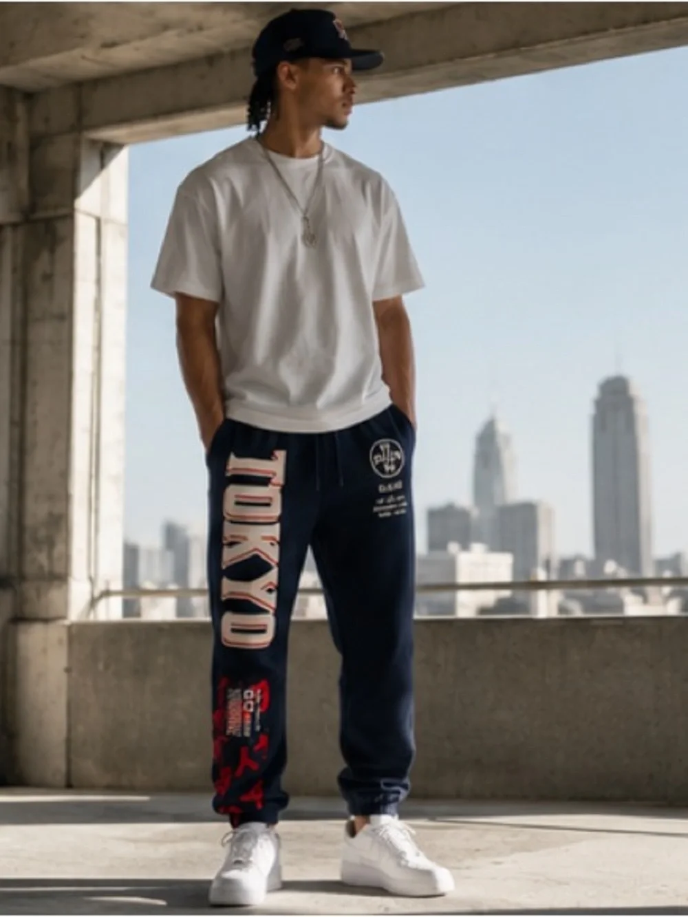 NWT Reason Brand Tokyo Jogger Sweatpants Mens Navy Graphic Streetwear M